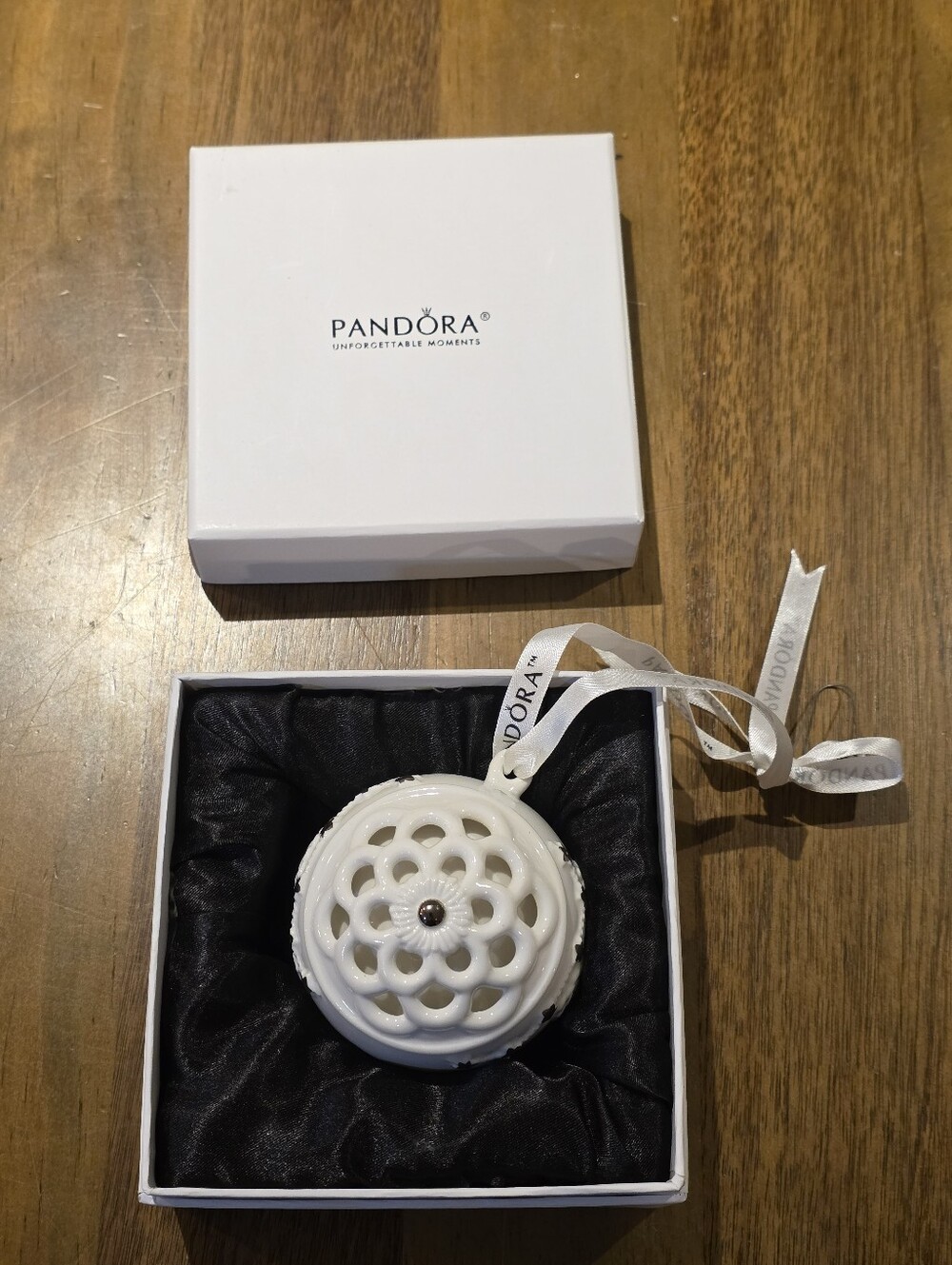 Pandora White Porcelain Christmas Ornament 2011 Silver Accents w/ Box